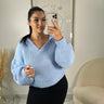 Pull col V bleu
